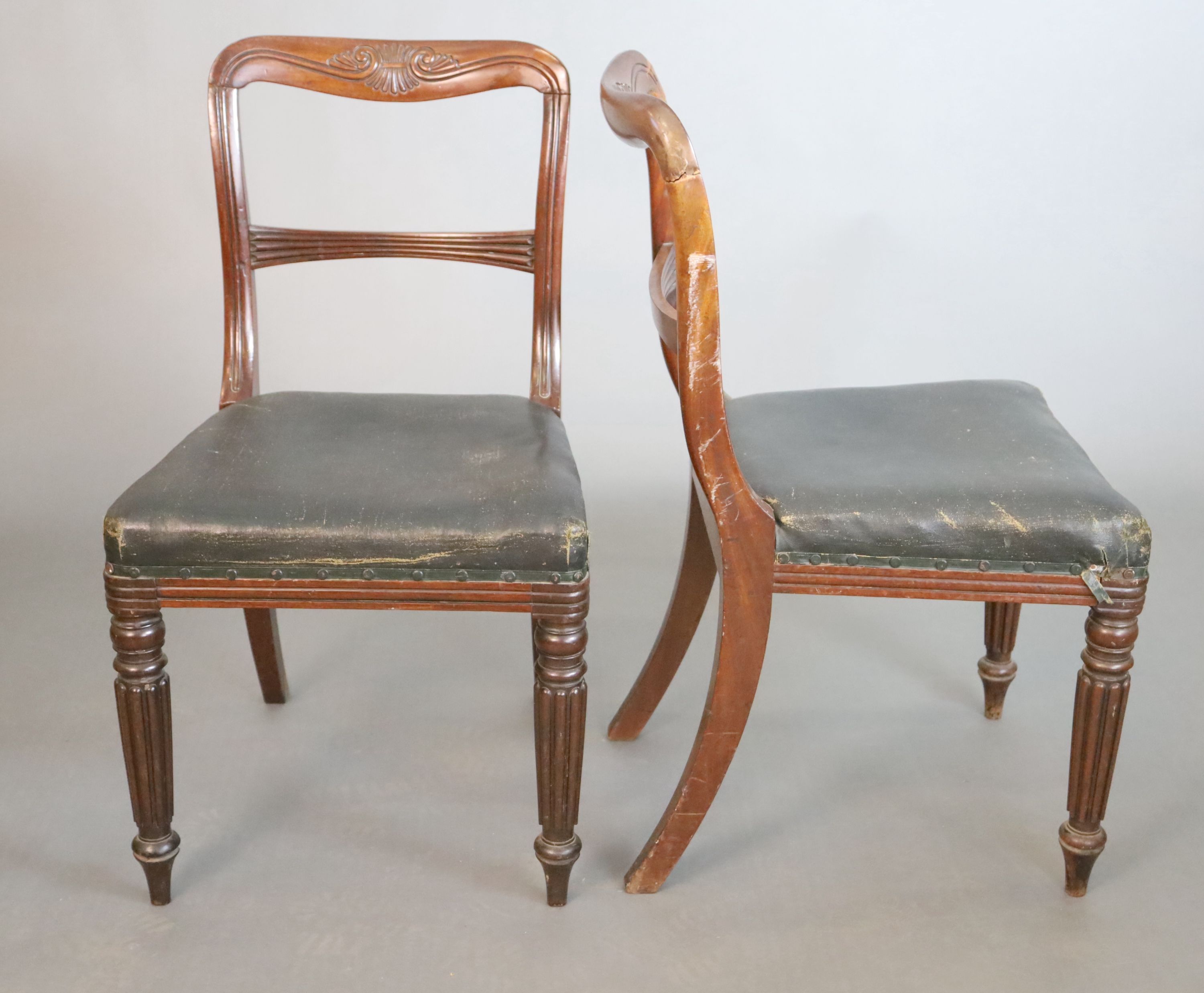 A set of four William IV mahogany buckle back dining chairs, W.48.5cm D.58.5cm H.85cm